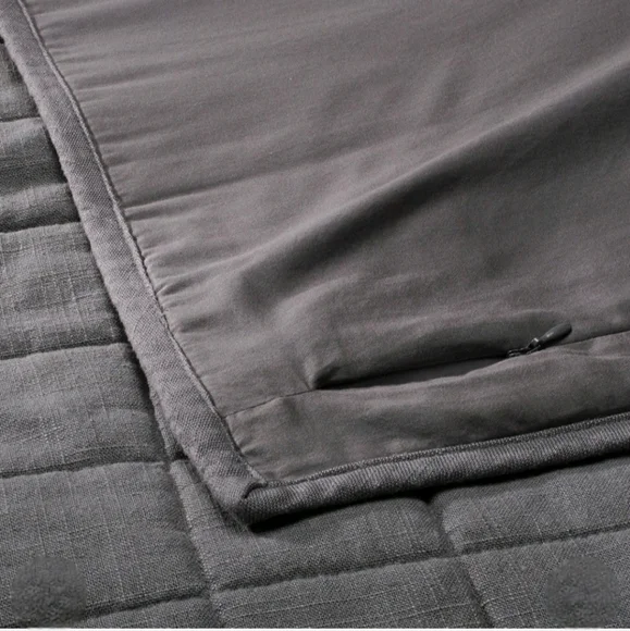 Casaluna Standard Heavyweight Linen Blend Quilt Pillow Sham Dark Gray - Picture 5 of 7